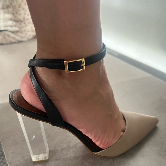 Mercanti Florentini tan, black sling back with clear heel - Picture 4 of 11
